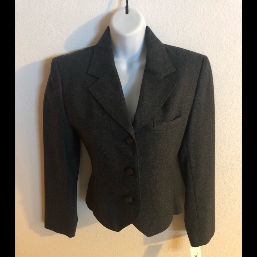 NWT VTG 80’s Miss Pendleton Wool Cropped Blazer Charcoal Sz 4 Dark Academia - Picture 6 of 6